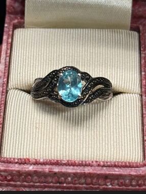 Sterling Silver 1.5 CT Madagascar Paraiba Apatite Blue Diamond Ring SZ 8